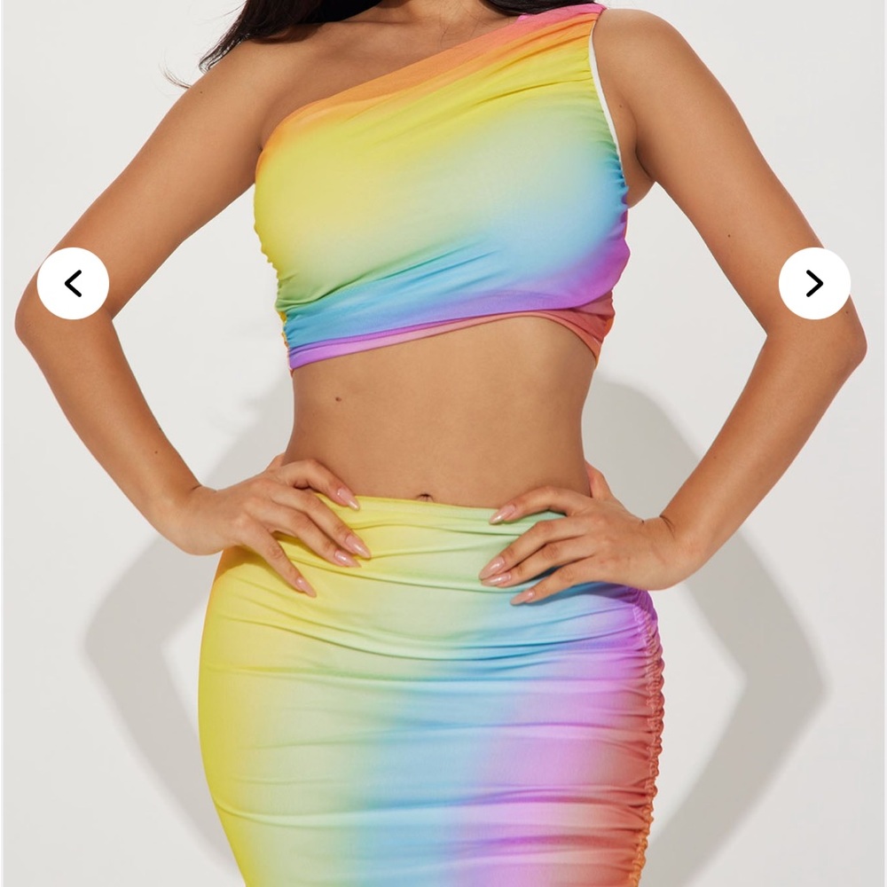 Fashion Nova Rainbow Midi Skirt Set